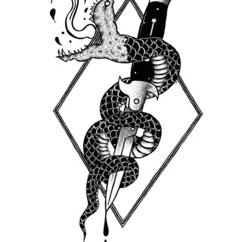 Рисунок под названием "Snakes and Daggers" - Daniel Ströfer, Подлинное произведение искусства, Маркер