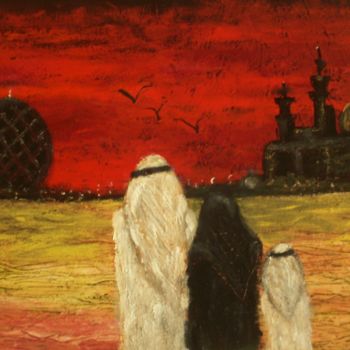 Schilderij getiteld "Abu Dhabi Sunset (2…" door Daniel Quinlan, Origineel Kunstwerk, Olie