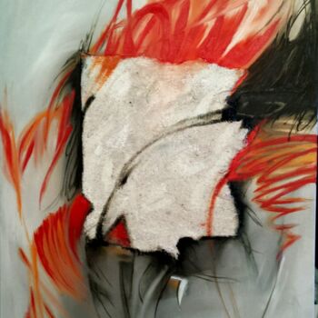 Painting titled "Il fuoco oltre" by Daniela Baldo, Original Artwork, Oil Mounted on Wood Stretcher frame