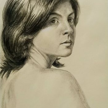 Drawing titled "Ritratto di donna" by Daniela Protopapa, Original Artwork, Charcoal