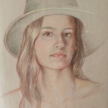 Dibujo titulada "Ragazza con cappello" por Daniela Protopapa, Obra de arte original, Pastel