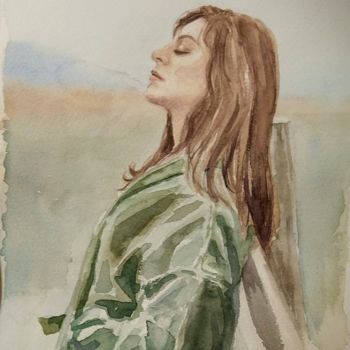 Pittura intitolato "Cappotto verde" da Daniela Protopapa, Opera d'arte originale, Acquarello