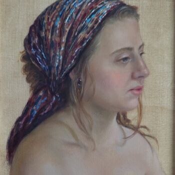 Painting titled "Donna con foulard" by Daniela Protopapa, Original Artwork, Oil