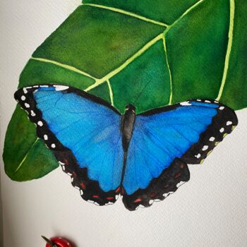 Peinture intitulée "Blue butterfly" par Daniela Rios, Œuvre d'art originale, Aquarelle