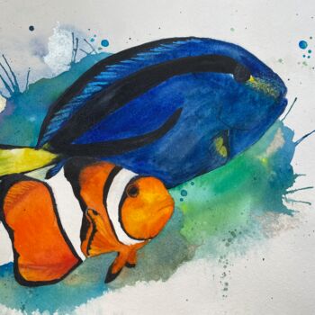 Peinture intitulée "Fishes" par Daniela Rios, Œuvre d'art originale, Aquarelle