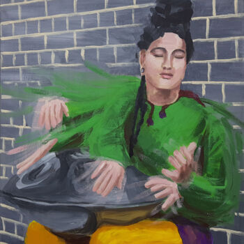 Peinture intitulée "Girl playing the ha…" par Daniela Rotwein, Œuvre d'art originale, Acrylique