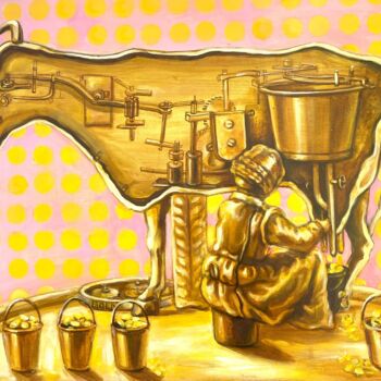 Painting titled "The Golden Cow 2" by Daniela Trandafir, Original Artwork, Acrylic