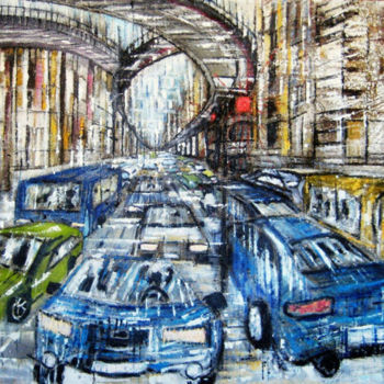 Painting titled "Trappola metropolit…" by Daniela Foschi, Original Artwork, Oil Mounted on Wood Stretcher frame