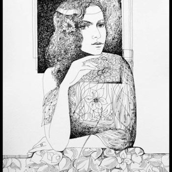 Drawing titled "Lost in thought" by Daniela Huhurez, Original Artwork, Other