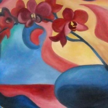 Painting titled "Blue Orchid" by Daniela Safrankova, Original Artwork, Oil