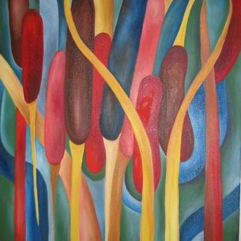 Painting titled "Cattails" by Daniela Safrankova, Original Artwork, Oil