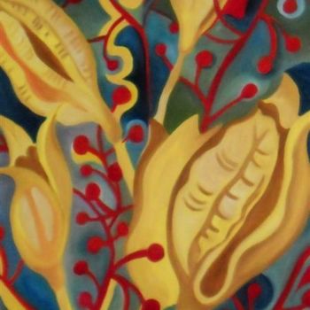 Painting titled "Dry Tulips" by Daniela Safrankova, Original Artwork, Oil