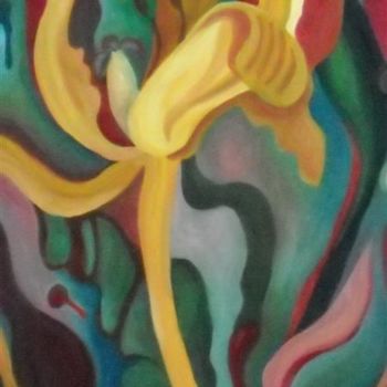 Painting titled "Tulip in the Weeds" by Daniela Safrankova, Original Artwork, Oil