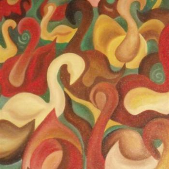 Painting titled "Ducks and Swans" by Daniela Safrankova, Original Artwork, Oil