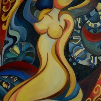 Картина под названием "Yellow Nude" - Daniela Safrankova, Подлинное произведение искусства, Масло