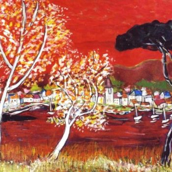 Painting titled "Les deux arbres fle…" by Kévin Blot, Original Artwork, Oil
