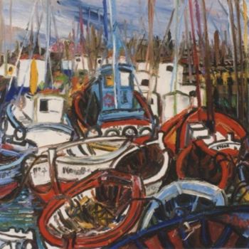Malerei mit dem Titel "Au port" von Kévin Blot, Original-Kunstwerk, Öl