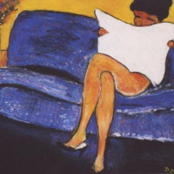 Pintura intitulada "Femme au journal" por Kévin Blot, Obras de arte originais, Óleo