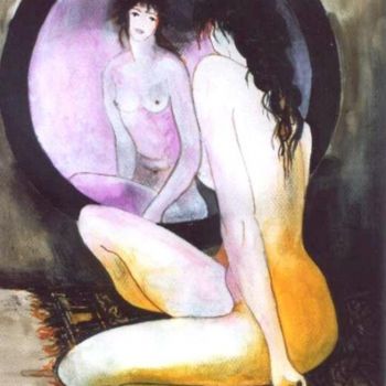 Painting titled "Nu au miroir" by Kévin Blot, Original Artwork, Oil