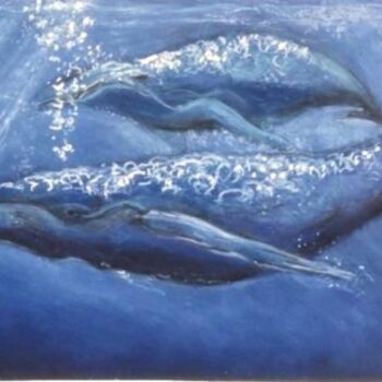 Painting titled "Baleines à bosses" by Kévin Blot, Original Artwork, Oil