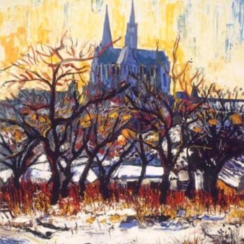 Painting titled "Cathédrale de Chart…" by Kévin Blot, Original Artwork, Oil