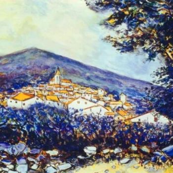 Pintura intitulada "Petit village en Pr…" por Kévin Blot, Obras de arte originais, Óleo