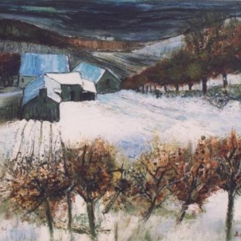 Malerei mit dem Titel "Clarté d'hiver" von Kévin Blot, Original-Kunstwerk, Öl