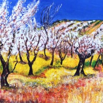 Painting titled "Les arbres fleuris" by Kévin Blot, Original Artwork, Oil
