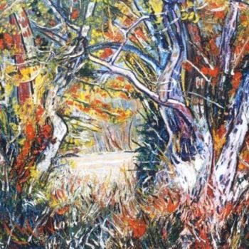 Pittura intitolato "Les arbres d'automne" da Kévin Blot, Opera d'arte originale, Olio