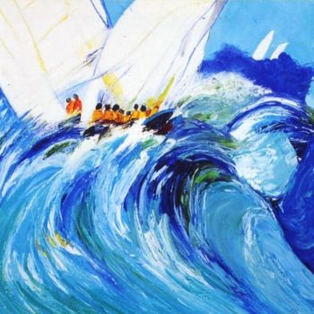 Malerei mit dem Titel "Les vagues bleues" von Kévin Blot, Original-Kunstwerk