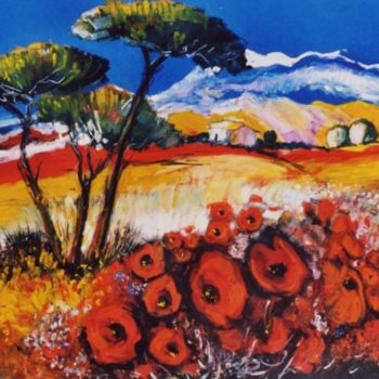 Painting titled "Coquelicots en Haut…" by Kévin Blot, Original Artwork