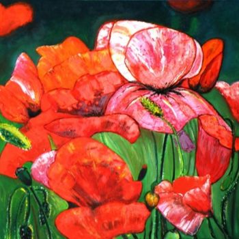 Painting titled "Gros coquelicots" by Kévin Blot, Original Artwork, Oil