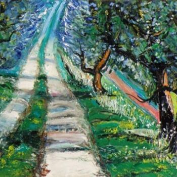 Painting titled "Le chemin parmi les…" by Kévin Blot, Original Artwork, Oil