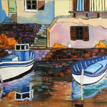 Pintura titulada "Les deux barques" por Kévin Blot, Obra de arte original, Oleo