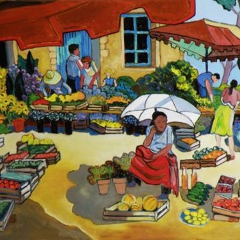 Painting titled "Femmes au marché" by Kévin Blot, Original Artwork, Oil