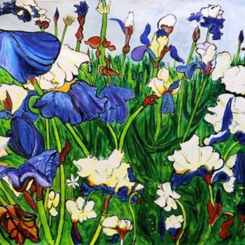 Peinture intitulée "Les iris de Bretagne" par Kévin Blot, Œuvre d'art originale, Huile