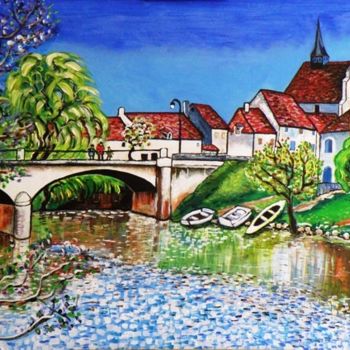 Painting titled "Le petit bourg du M…" by Kévin Blot, Original Artwork, Oil