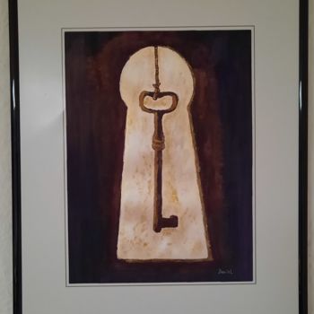 Schilderij getiteld "The Key, metallic w…" door Daniel Darie, Origineel Kunstwerk, Aquarel