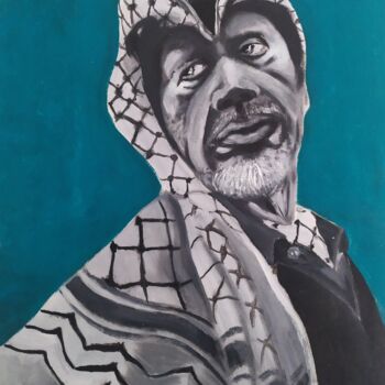 Schilderij getiteld "Arafat" door Daniele Battaglia, Origineel Kunstwerk, Acryl Gemonteerd op Frame voor houten brancard
