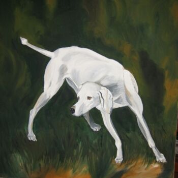 Pintura intitulada "chien blanc" por Daniele Calendini, Obras de arte originais
