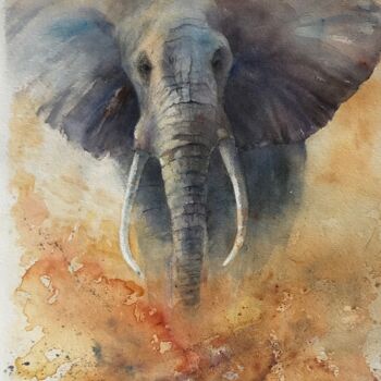 Painting titled "Eléphant" by Danièle Fraboulet, Original Artwork, Watercolor