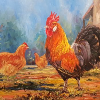 Painting titled "Le Coq" by Dany, Original Artwork, Oil