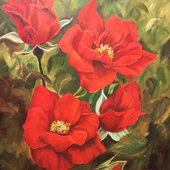 Painting titled "Les roses" by Dany, Original Artwork, Oil