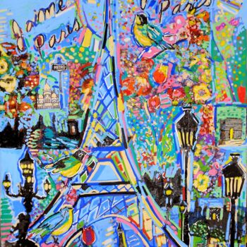 Painting titled "Paris je t'aime" by Daniele Jasselin, Original Artwork, Acrylic Mounted on Wood Stretcher frame