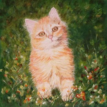 Peinture intitulée "Chaton roux dans le…" par Danièle Kechidi, Œuvre d'art originale, Acrylique Monté sur Châssis en bois