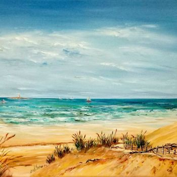 Painting titled "Plage sauvage" by Danièle Kechidi, Original Artwork, Oil Mounted on Wood Stretcher frame