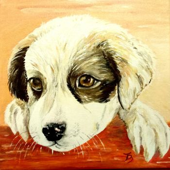 Painting titled "Chiot jack russel" by Danièle Kechidi, Original Artwork, Acrylic Mounted on Wood Stretcher frame
