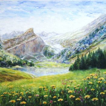 Картина под названием "Lac de haute montag…" - Danièle Kechidi, Подлинное произведение искусства, Масло Установлен на Деревя…