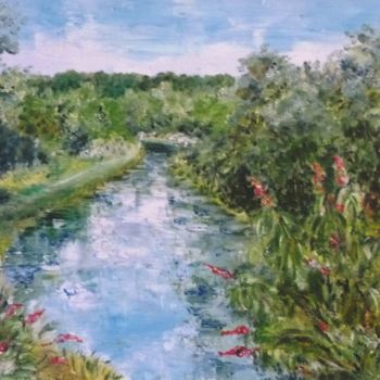 Malarstwo zatytułowany „Canal de Bourgogne” autorstwa Danièle Kechidi, Oryginalna praca, Olej Zamontowany na Drewniana rama…