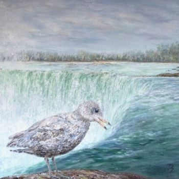 Painting titled "La mouette de Niaga…" by Danièle Kechidi, Original Artwork, Oil Mounted on Wood Stretcher frame